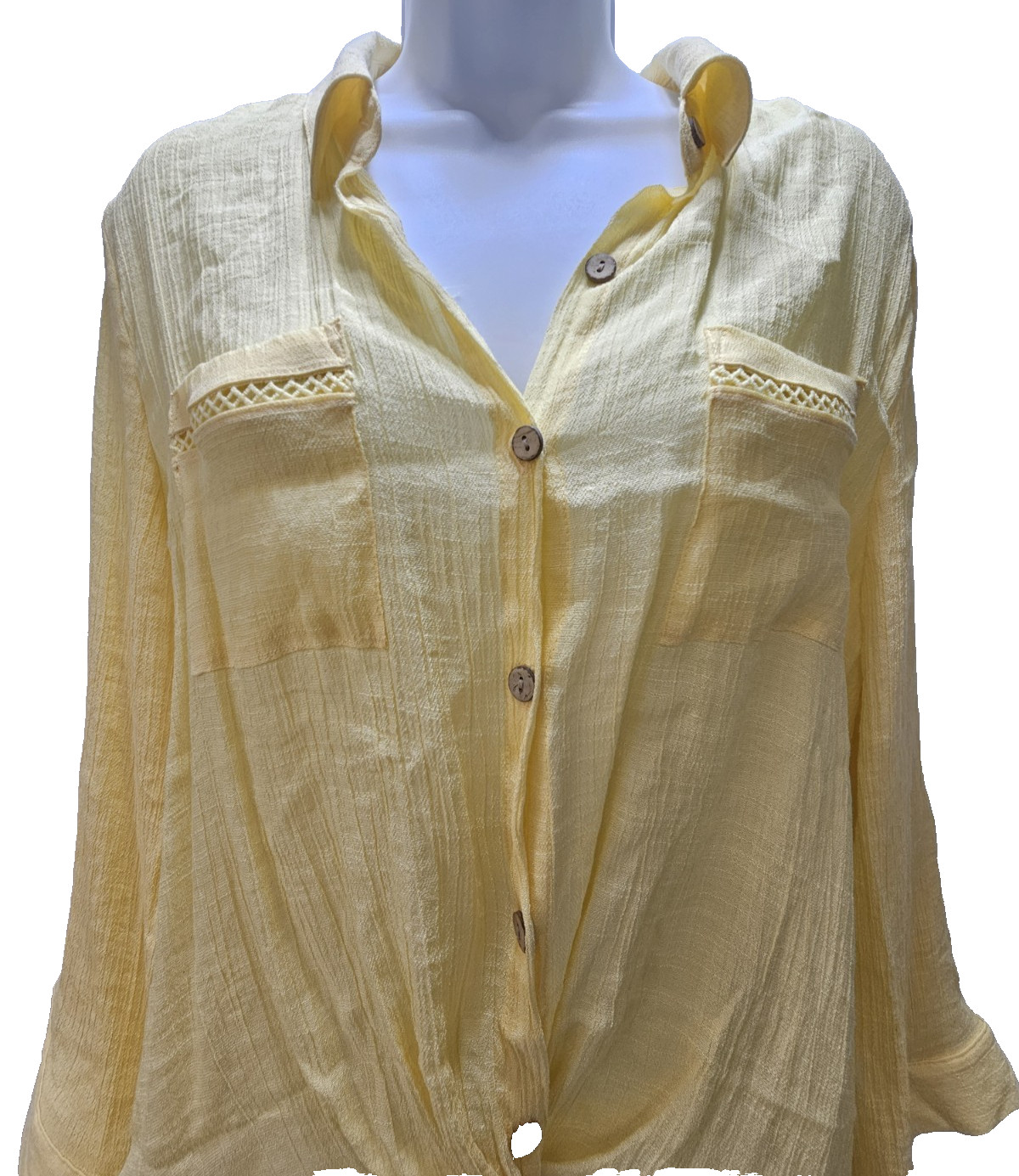 BCX Hem Twist Button Up Shirt Yellow Roll Up Sleeves Size XLJuniors