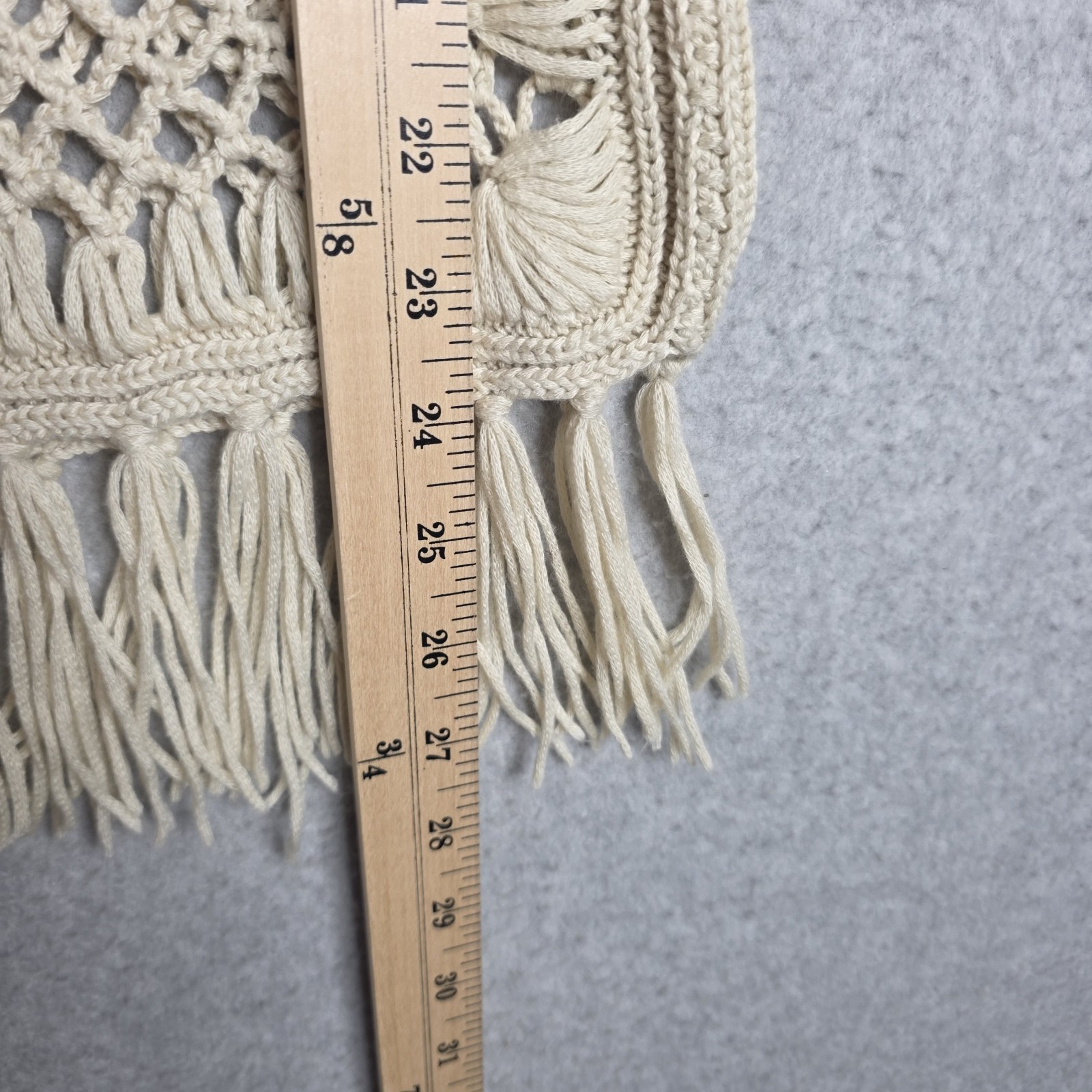 Say What Boho Lace Fringe Top Crochet Festival Western Coachella Peasant Beige M