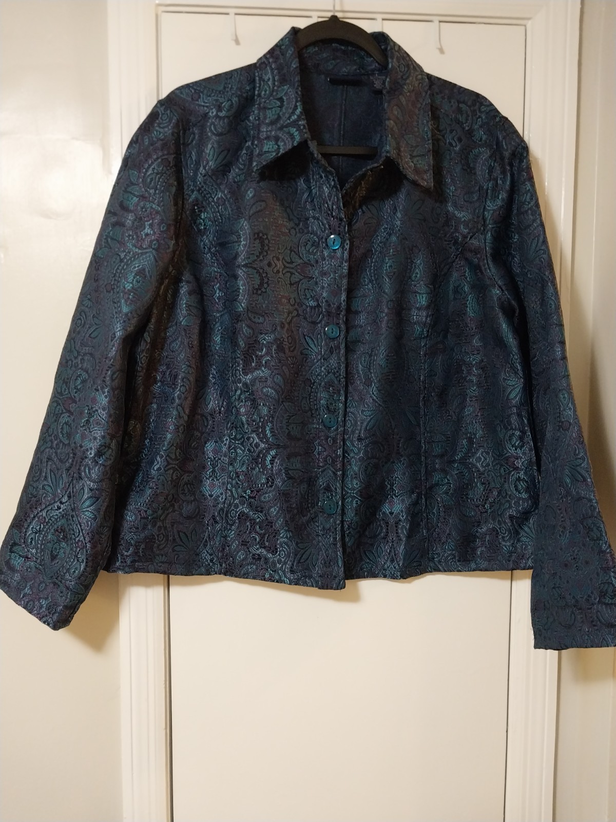 Gloria Vanderbilt Jacket Women’s Paisley Print Multicolor Retro Box Cut Size L