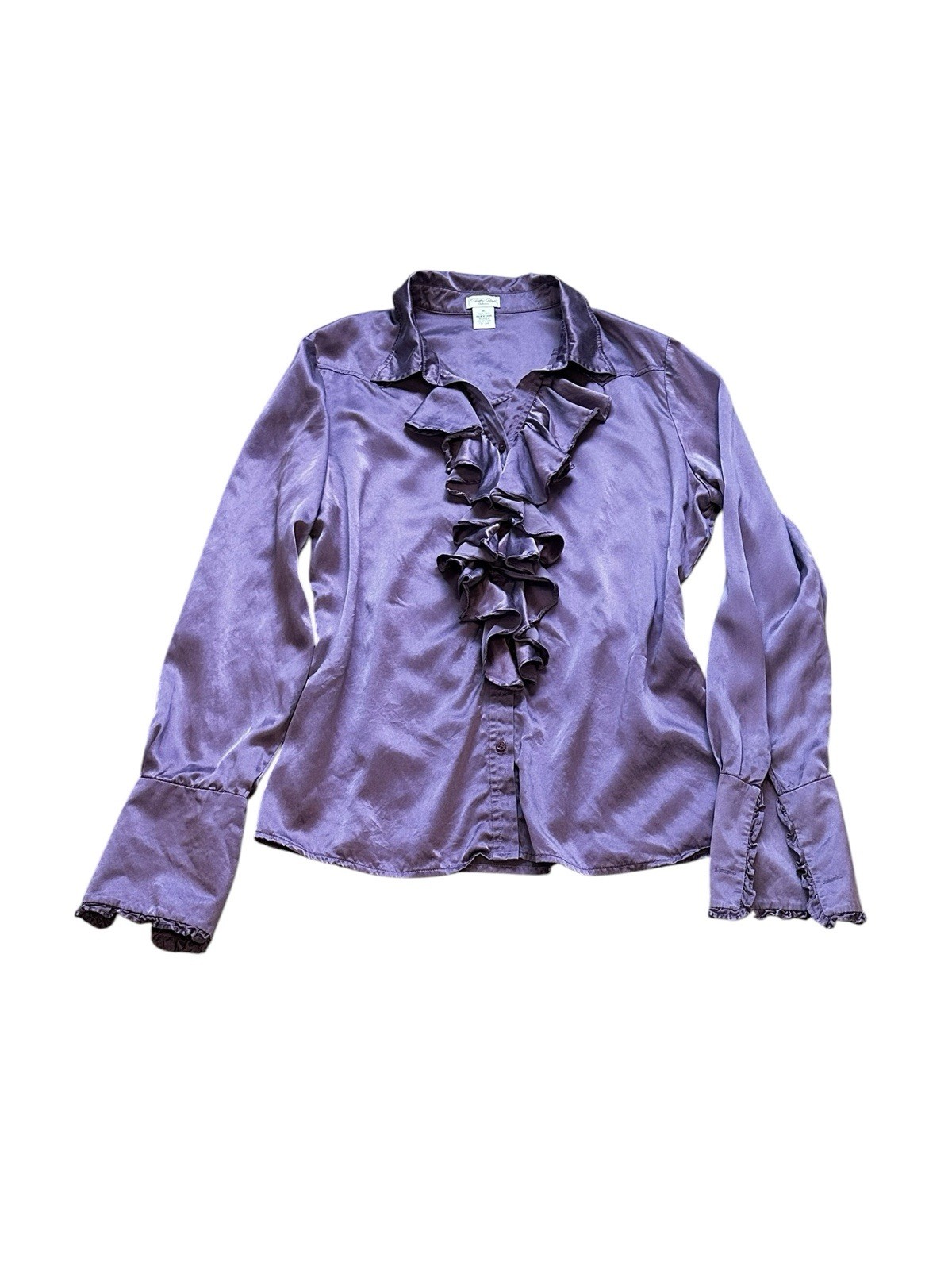 Tasha Polizzi Womens Purple Silk Blouse Ruffles Victorian Whimsygoth Regency XL
