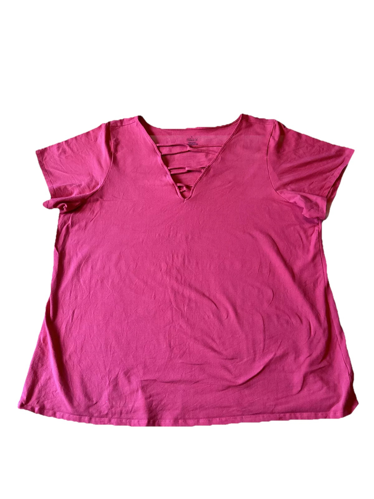Torrid Women’s 6 Foxy V Neck Strappy Short Sleeve Top Magenta Pink Size 6XL