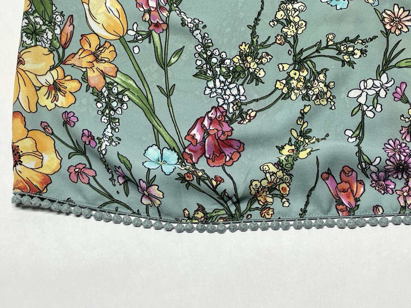 Blue Wildflower Floral Flutter Sleeve Tie Back Blouse XL Boho Cottagecore Dainty