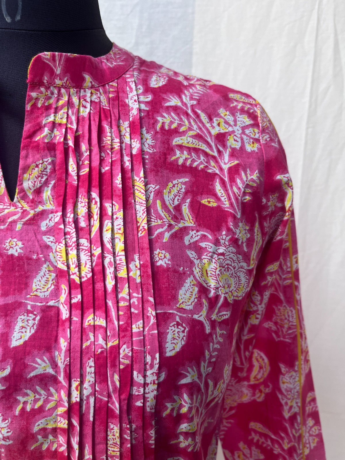 Indian Cotton Tunic Top Women Pink Floral Short Kurti Ethnic Summer Blouse
