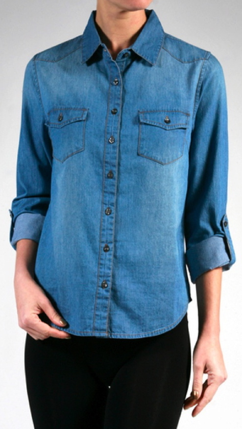 NEW Plus Size Light & Medium Demin Blue Button Front Shirt- L/XL/1X-2X-3X