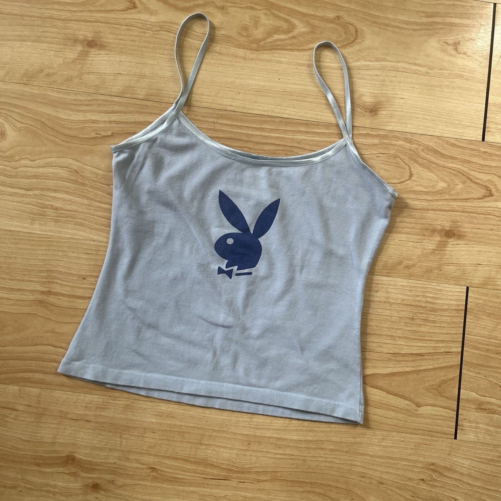 Rare Y2K Vintage Playboy Intimates Logo Cami Tank Top Baby Blue Made in USA