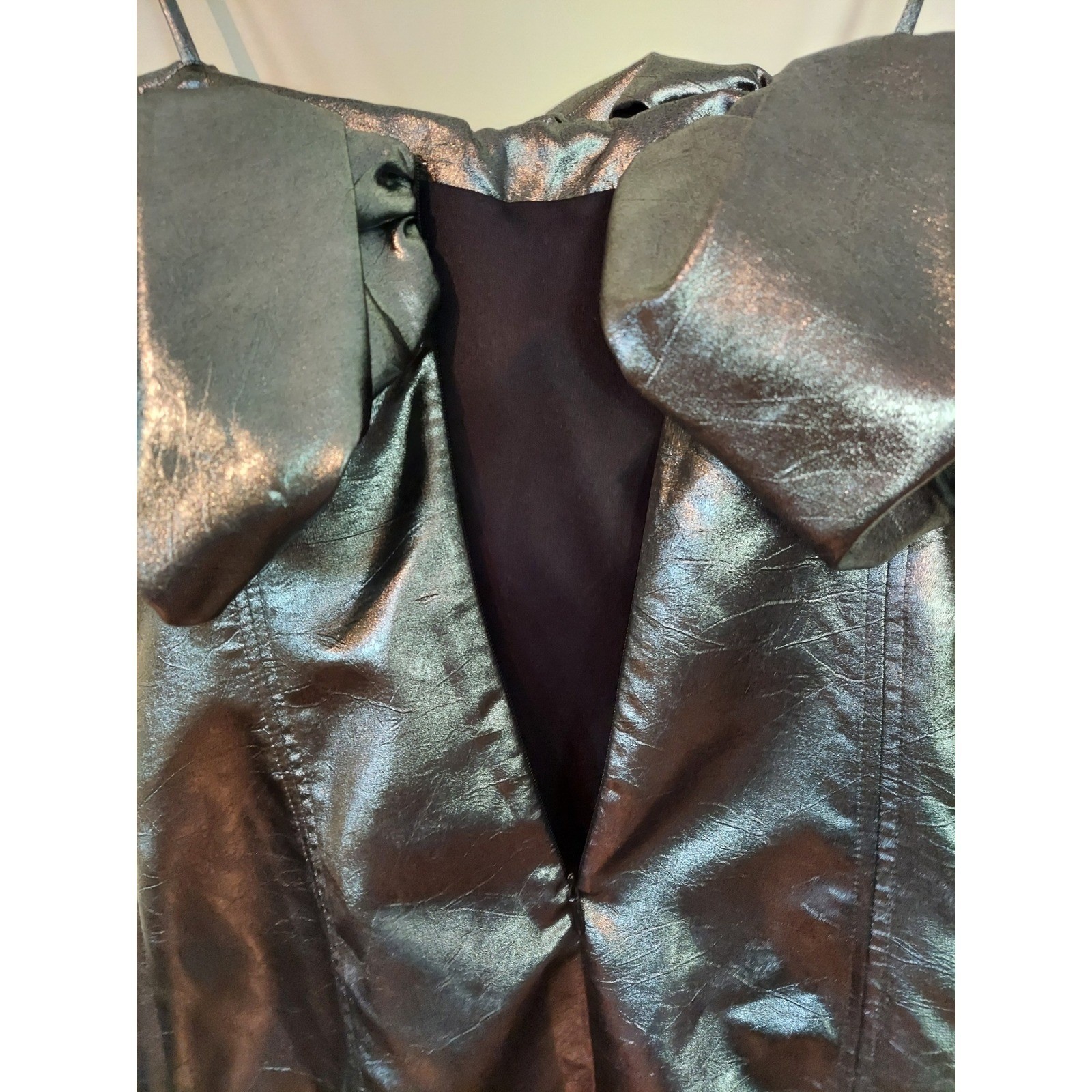 Zara Womens Top Size Small Metallic Silver Faux Leather Ruffle Spaghetti Strap