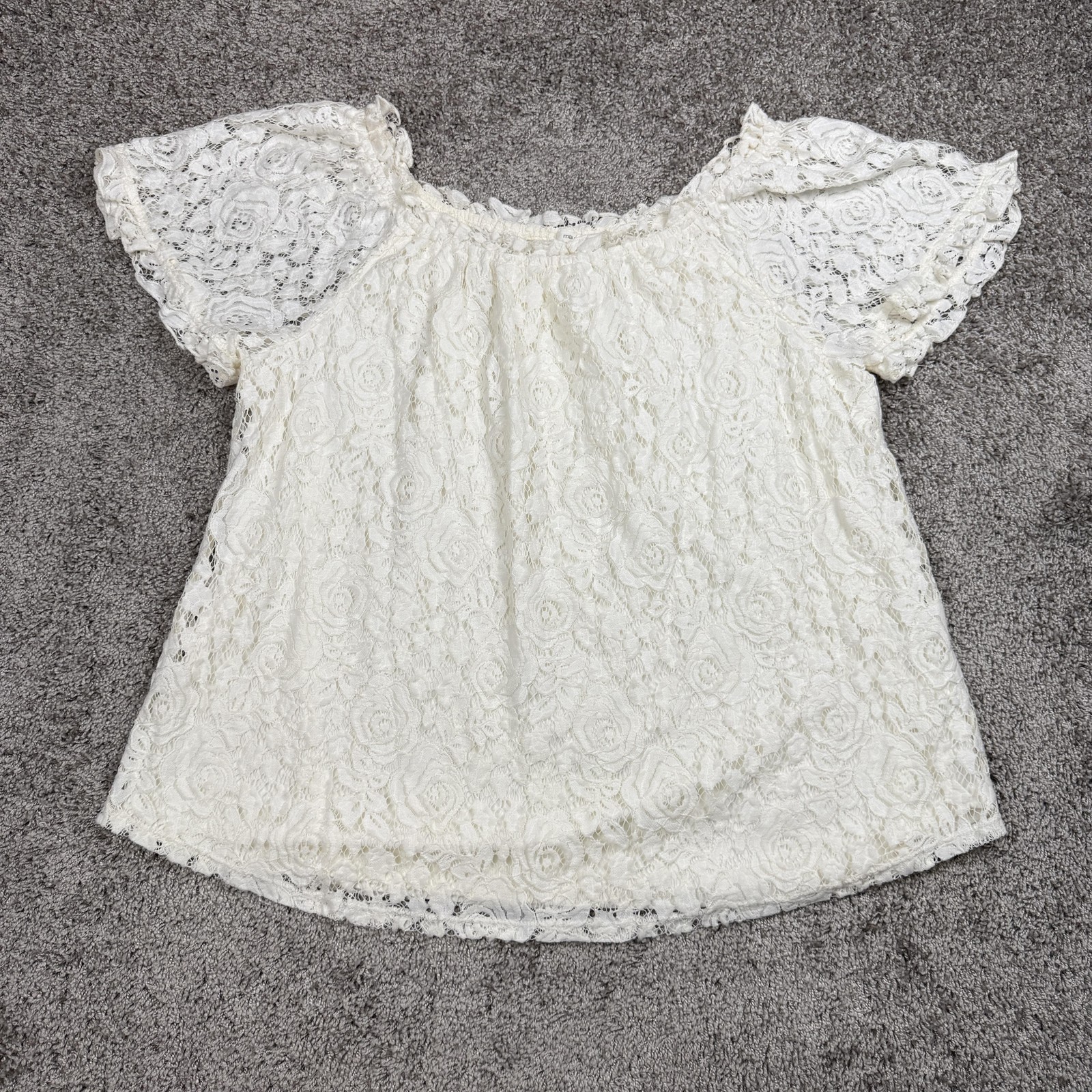 Womens Blouse 1X Lace Short Sleeve Lined Top Floral Overlay Cottagecore Romantic