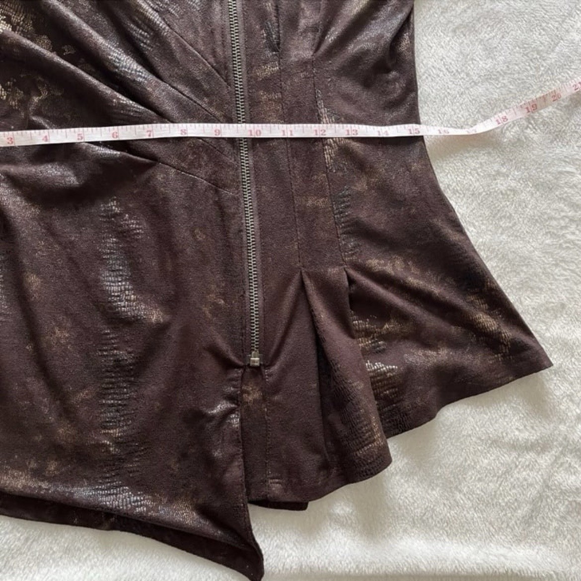 Vintage Boho Chic NYC Brown Gold Full Zip Thin Jacket Top Size M Stretch
