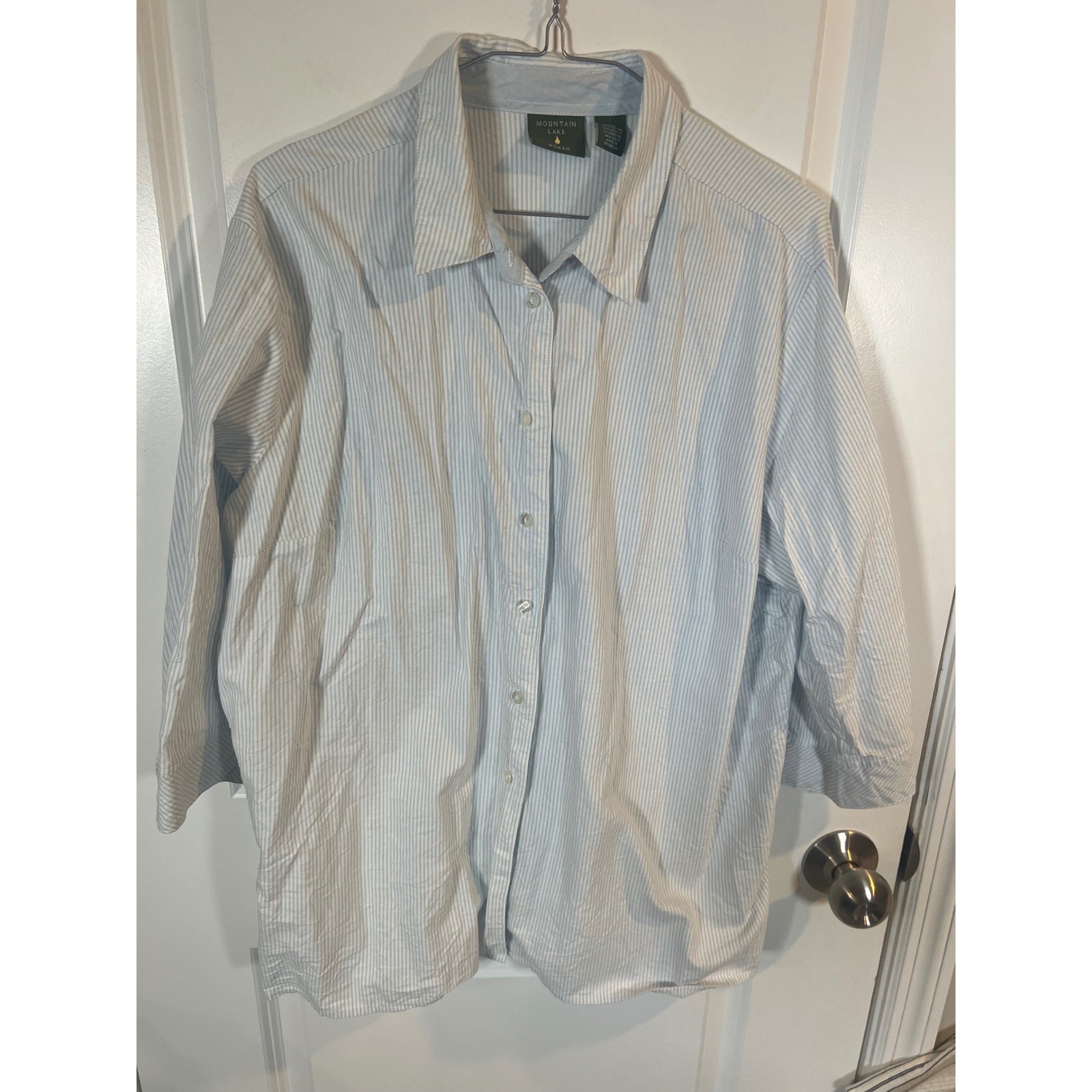 Mountain Lake Woman Button Down Shirt Striped Blue 20W