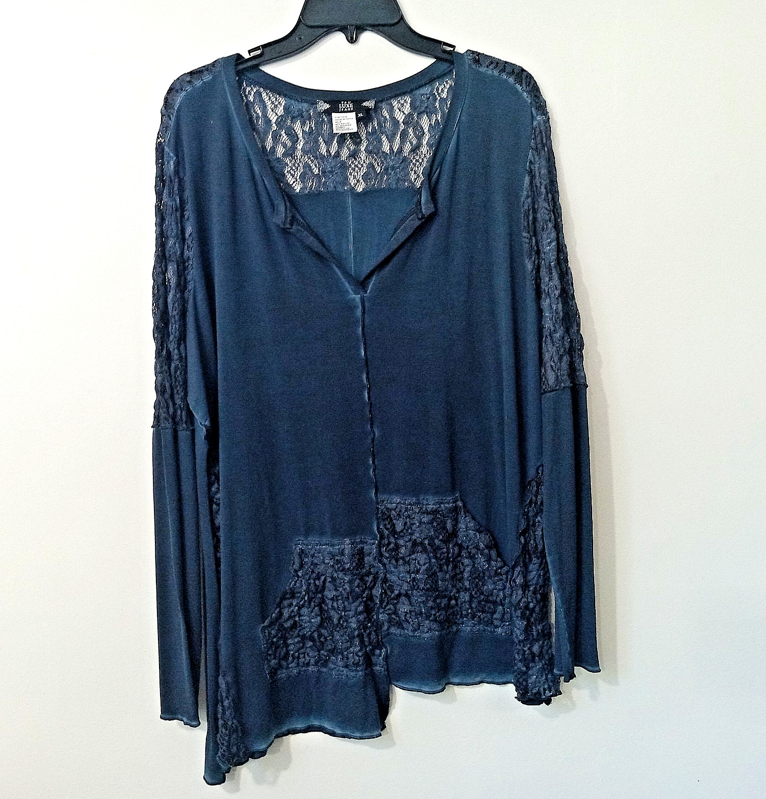 Tru Luxe Jeans Boho Peasant Top Tunic XL Blue Wash Festival Flowing Rayon