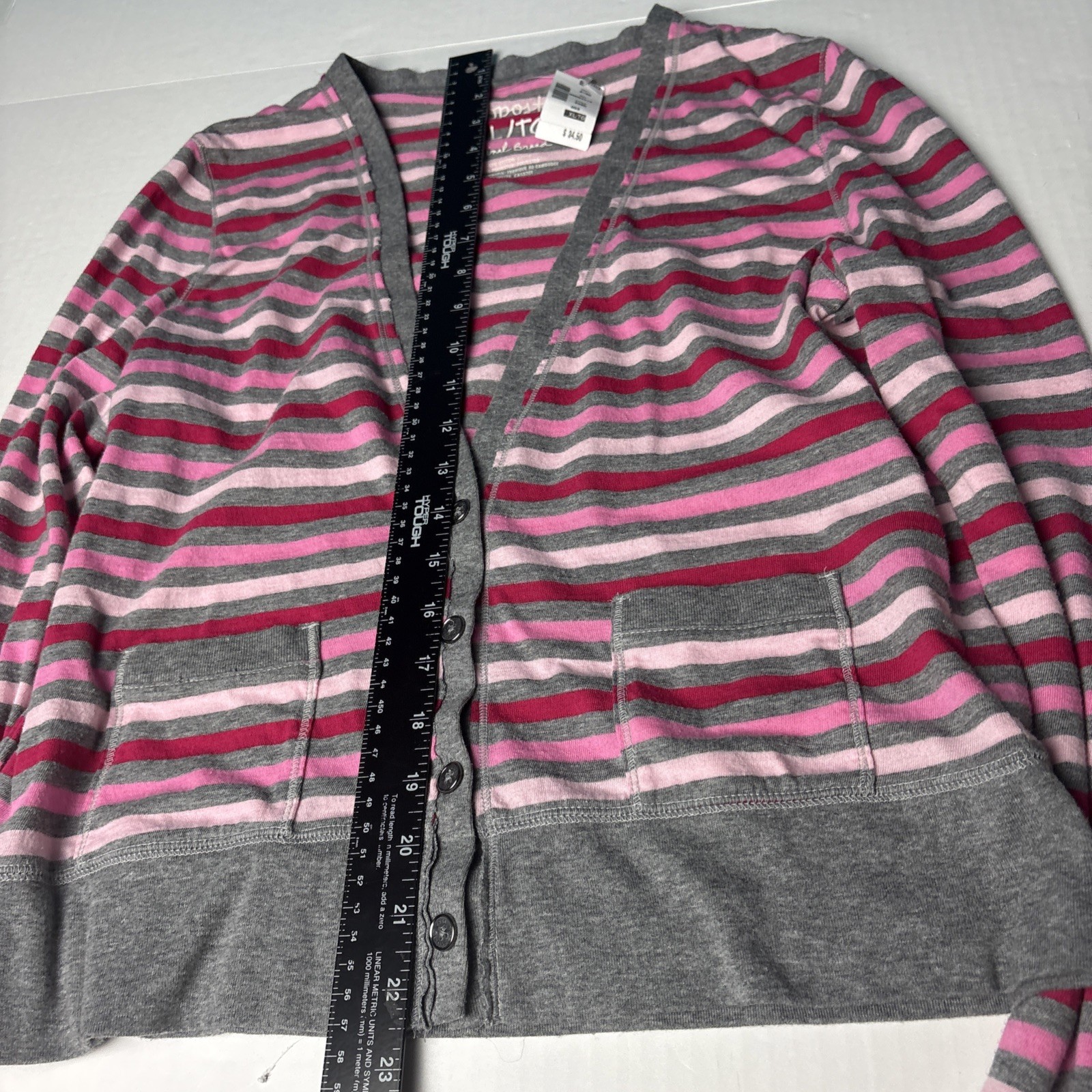 Aeropostale Women’s XL Shirt Pink Gray White Stripes V-Neck Button Cardigan New