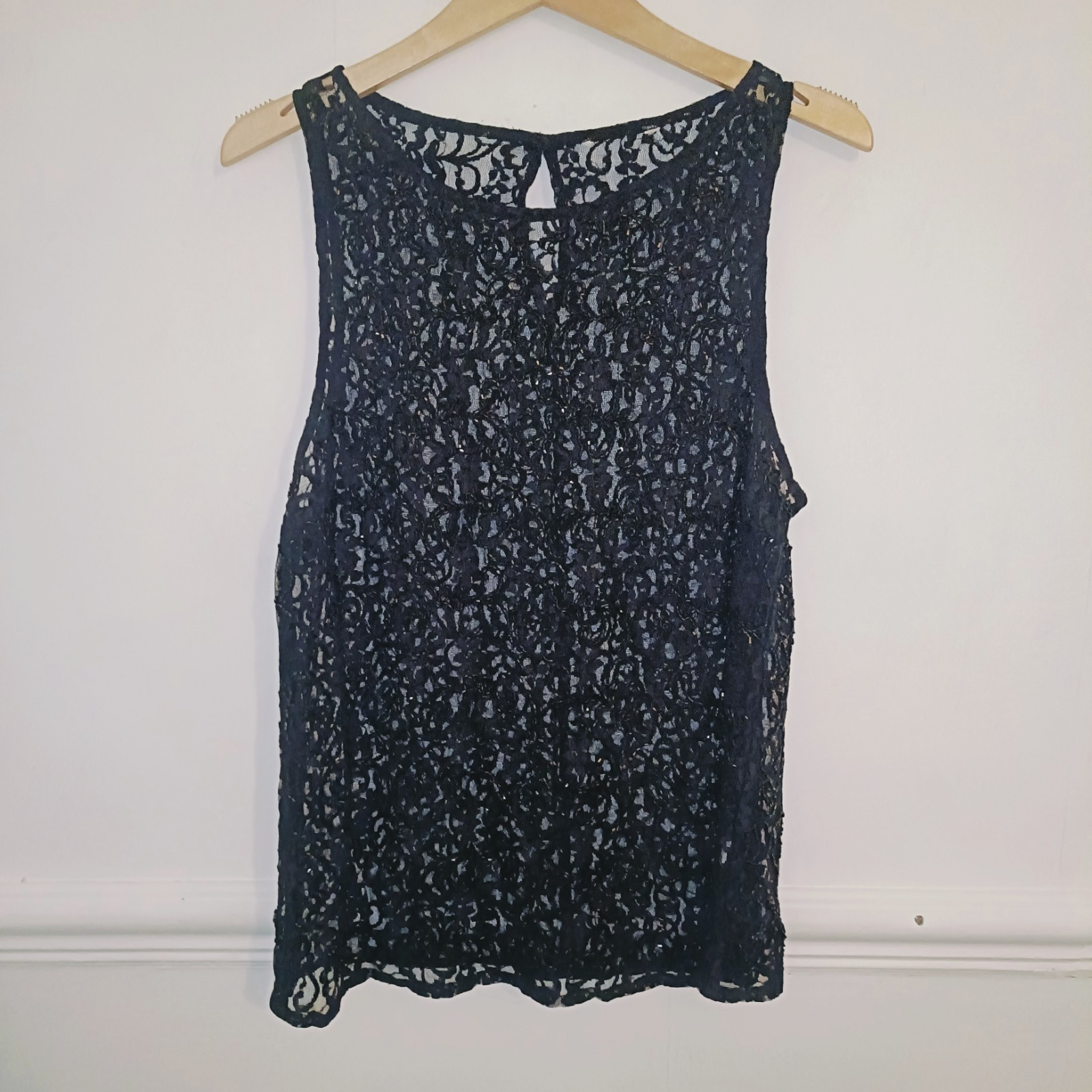 Womens Top Black Size UK 14 16 Sheer Beaded Evening Occasion Party Whimsy Goth