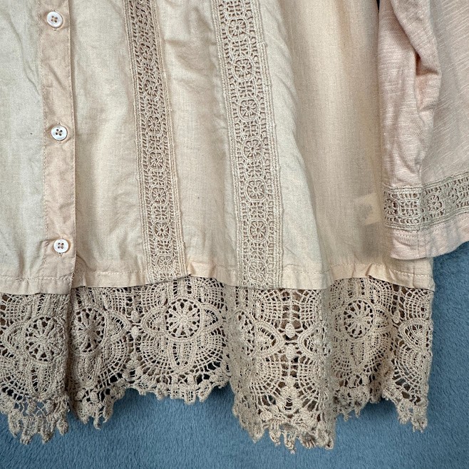 LOGO Lori Goldstein Top Womens Extra Large Pink Button Crochet Lace Resort Boho