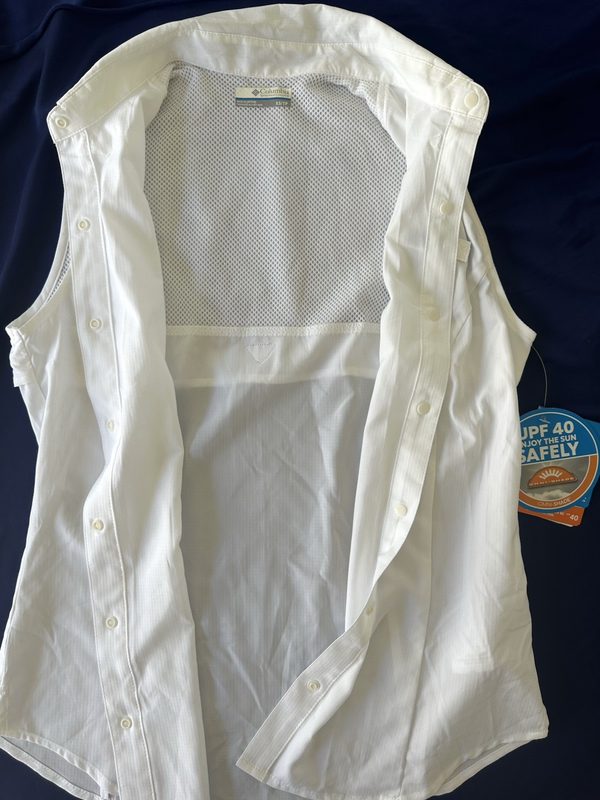 NEW Columbia PFG Tamiami Sleeveless Shirt White Women’s Size XS Snap Buttons NWT