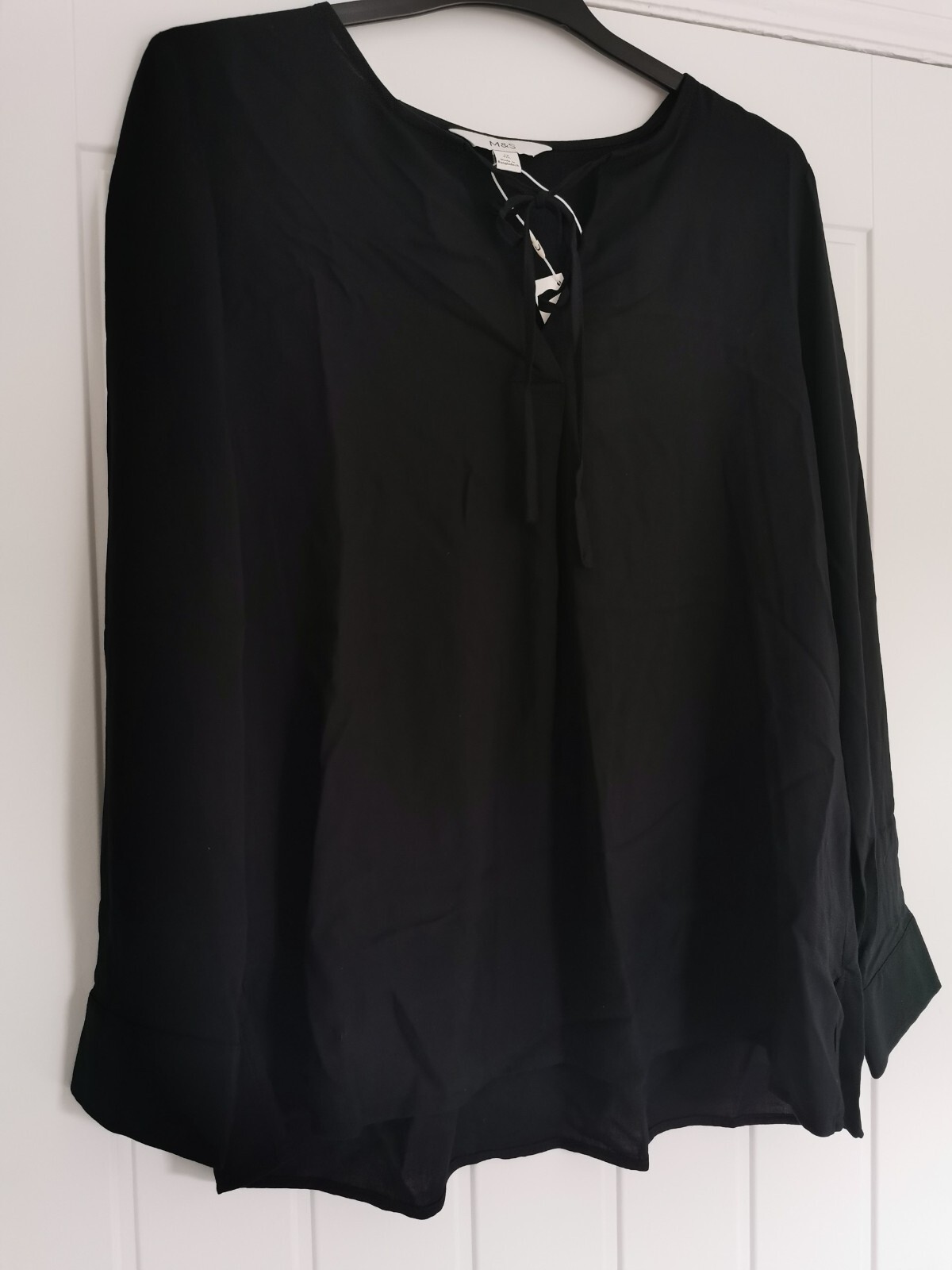 M&S V-Neck Tie Front Blouse, Black, Sizes 12,14,16,18 Available