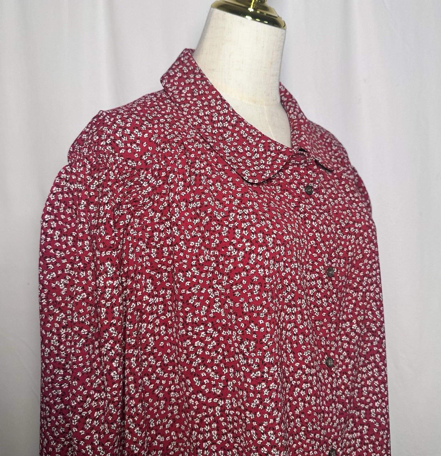 Cece Women Blouse Top Shirt 3X Plus Long Ballon Sleeve Button up Red $89
