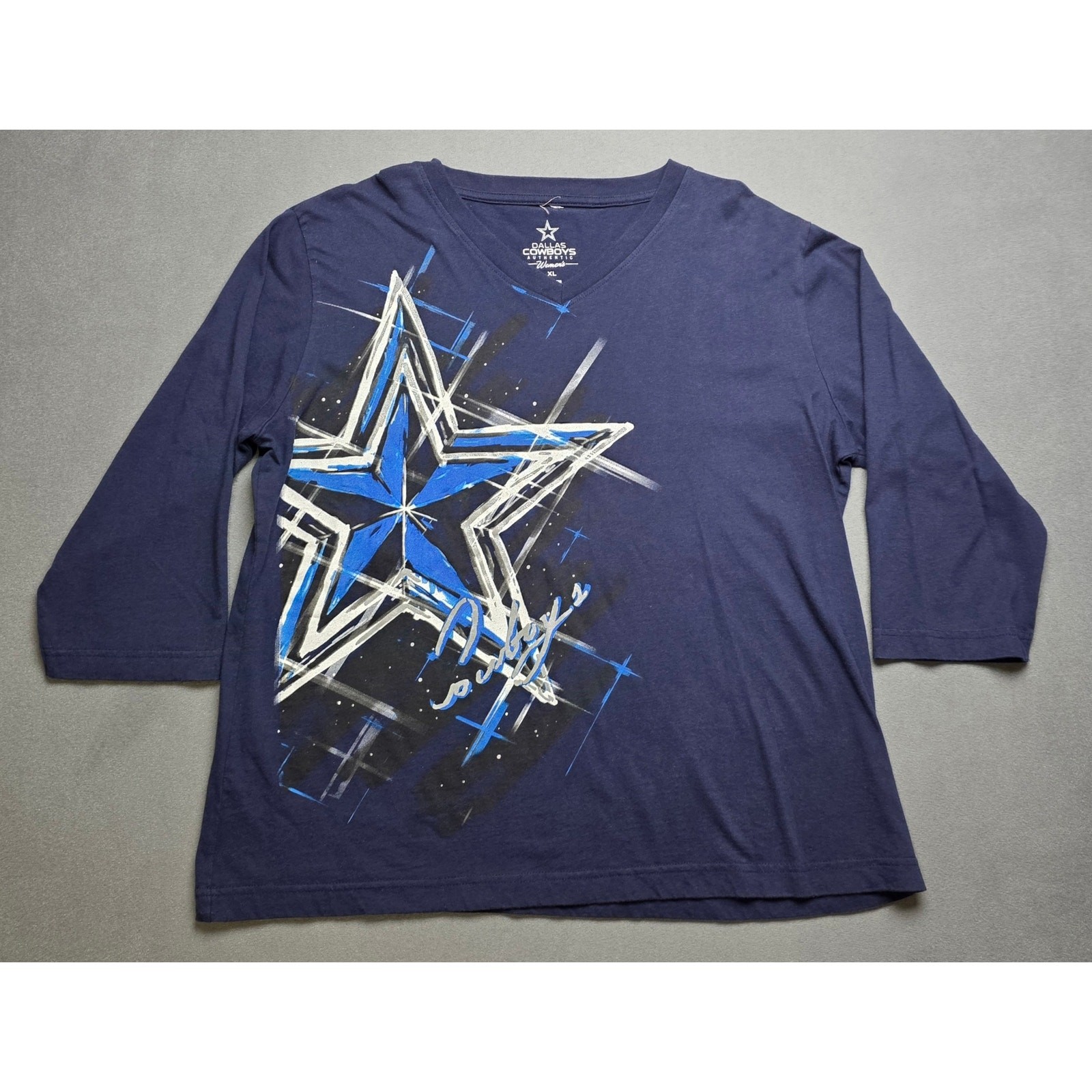 Dallas Cowboys Authentic Womens XL T-Shirt Blue Big Star Graphic Half Sleeve