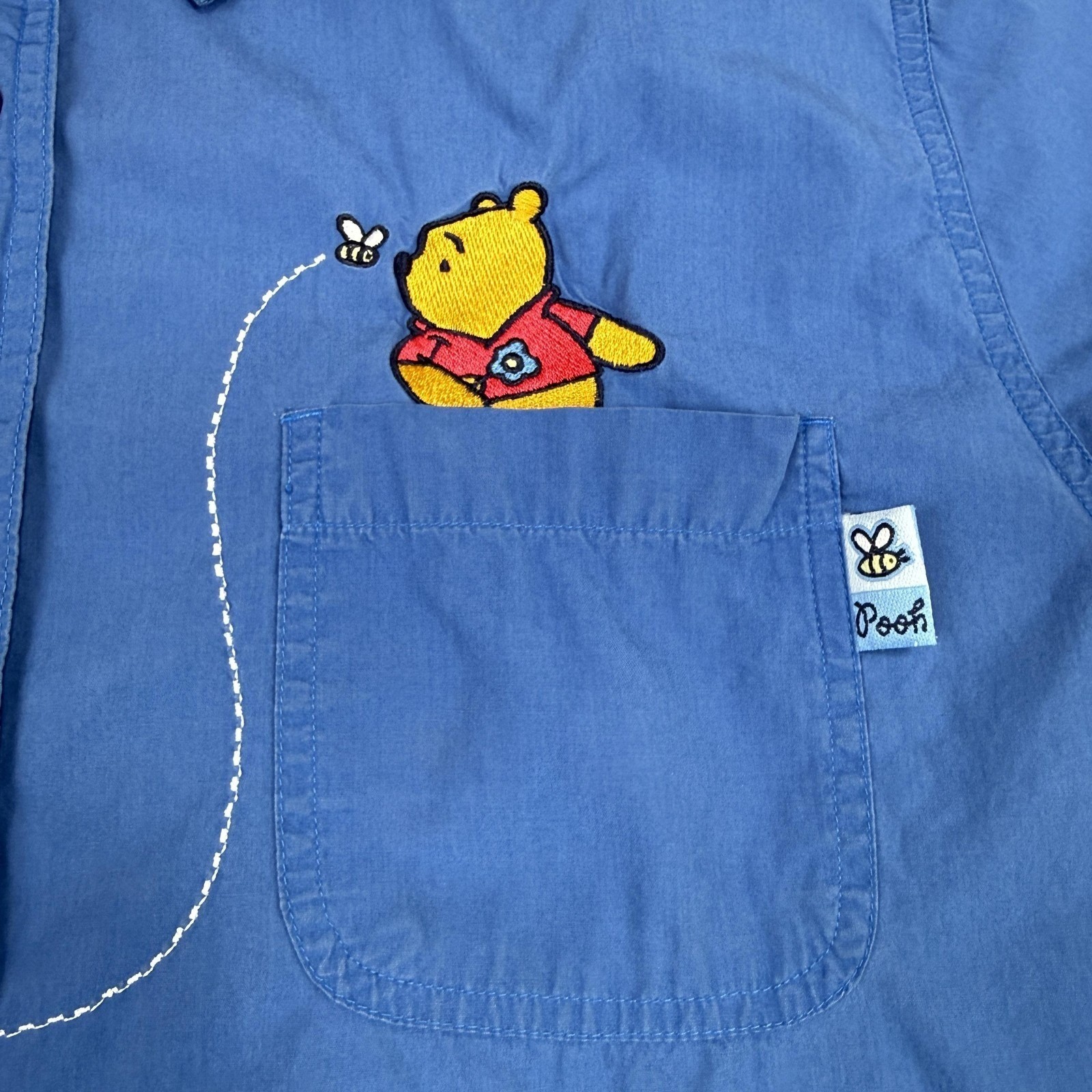 Vtg Pooh Shirt Womens 2X Blue Winnie The Pooh Piglet Embroidered Disney Top Bees