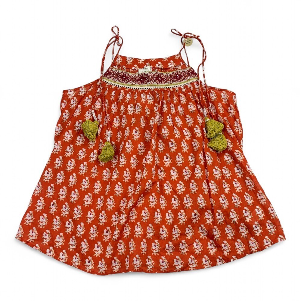 Nicole Miller Red Floral Tassel Smocked Tank Top M