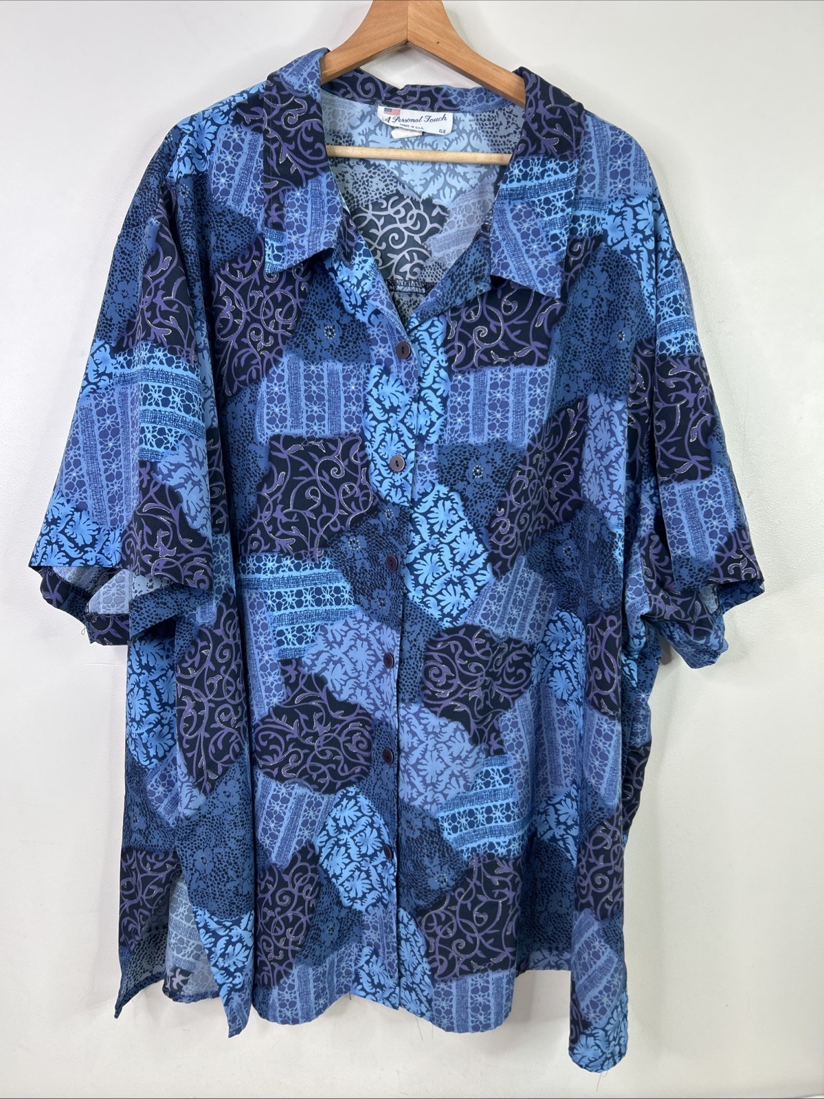 A Personal Touch Women’s 6X Blue Purple Short Sleeve Button Up Vintage Blouse