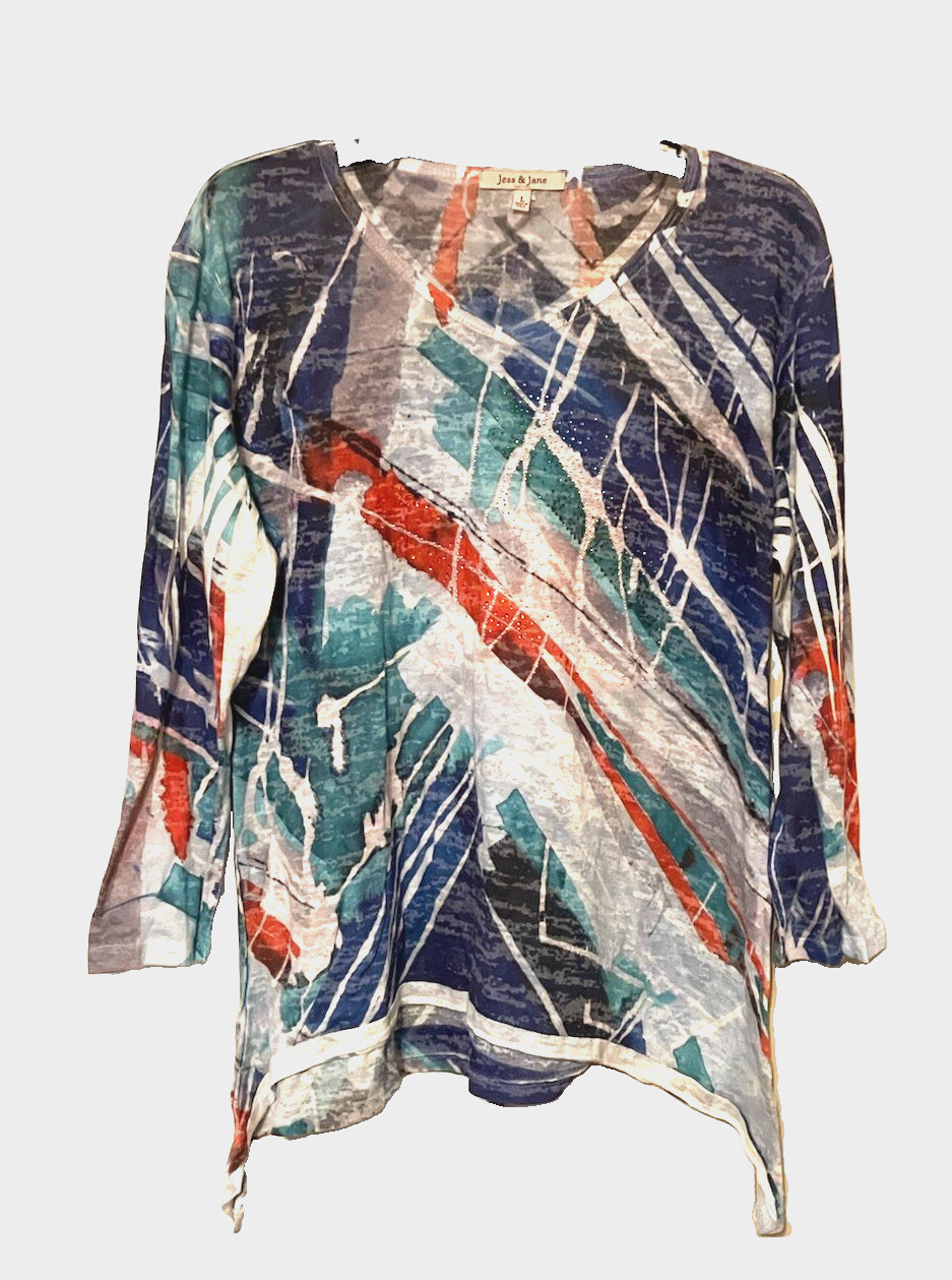 Jess & Jane Women’s LARGE Embelished Bling Details Lt. Weight Top V-Neck USA