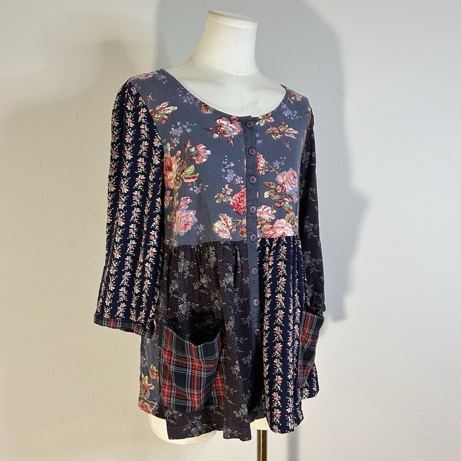 April Cornell Floral Patchwork Top Cottagecore Fairy Hippie 32-33 Inch Bust