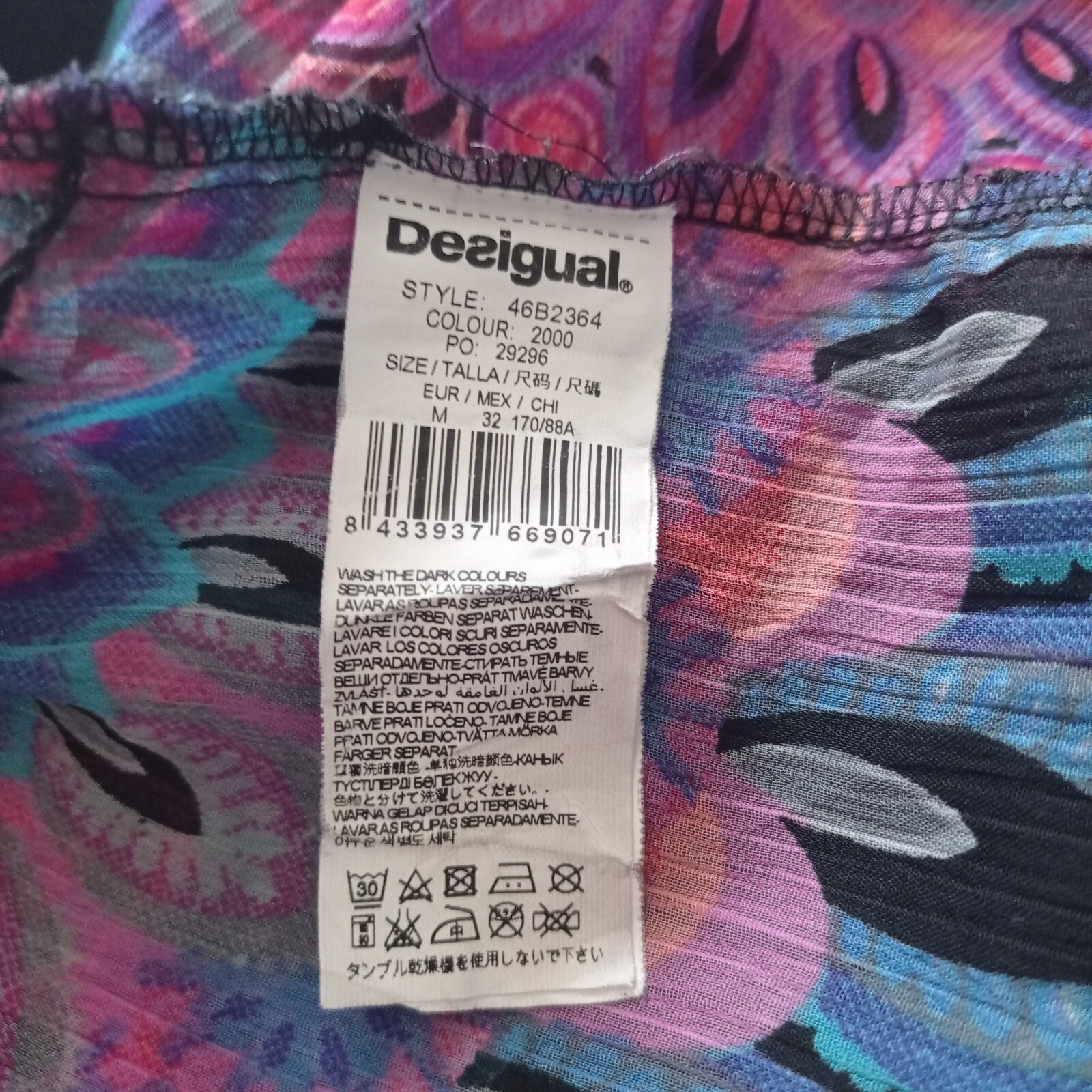 Desigual Women’s Black Sheer Chiffon Blouse M – Mandala Print Long Sleeve