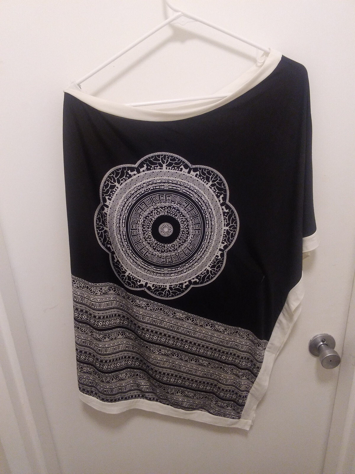 Tribal Print WOMEN’S ONE SHOULDER TOP BLOUSE Short Stretch Fit Black White