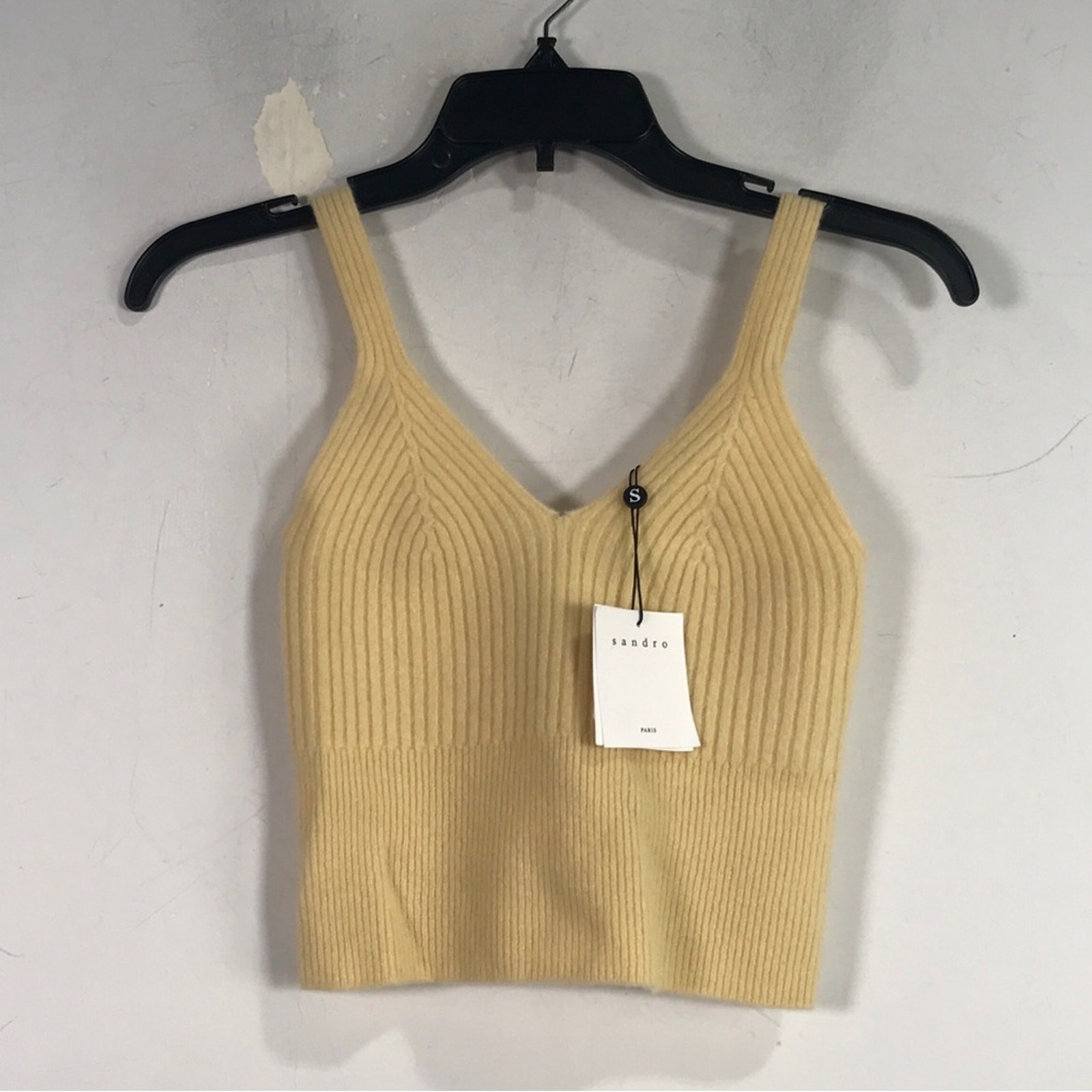 Sandro Wool Knit Crop Tank Top, Women’s Size 0 – Jaune Pale Yellow
