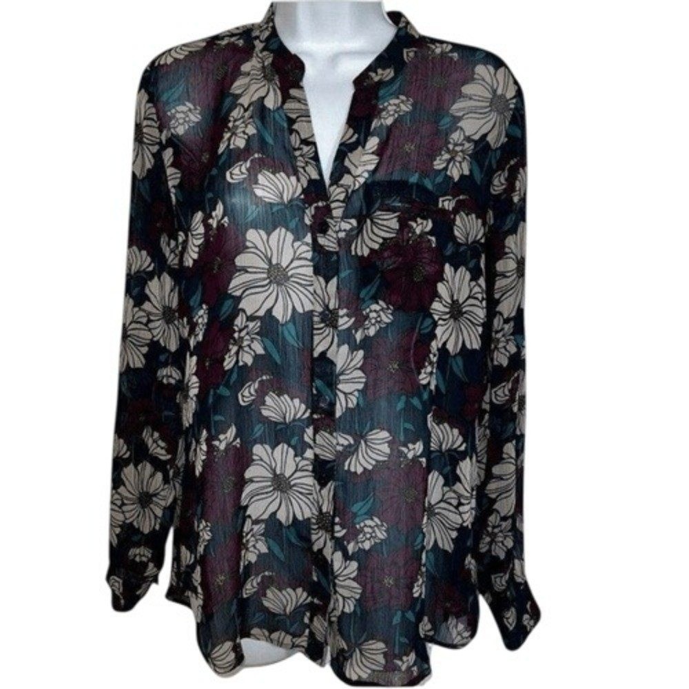 KUT FROM THE KLOTH Sinclair Floral Semi Sheer Button Down Blouse EUC Size S