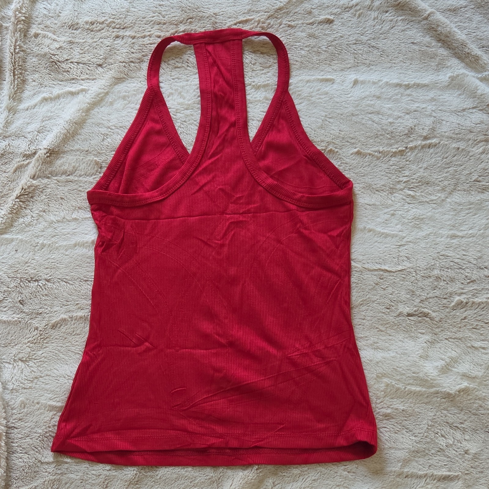 Women’s Red Solid Ribbed Knit Racerback V-Neck Tank Top, Size S Regular