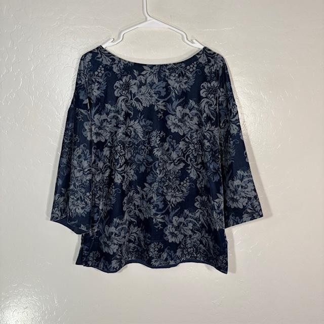 Soft Surroundings Shirt Womens Small Blue Floral Kimono Sleeve Lined Stretch Top