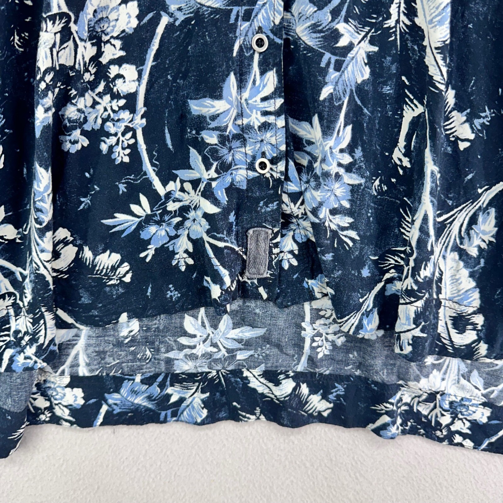 We The Free Hawaiian Shirt Womens M Blue Button Up Oversized Beach Vacation