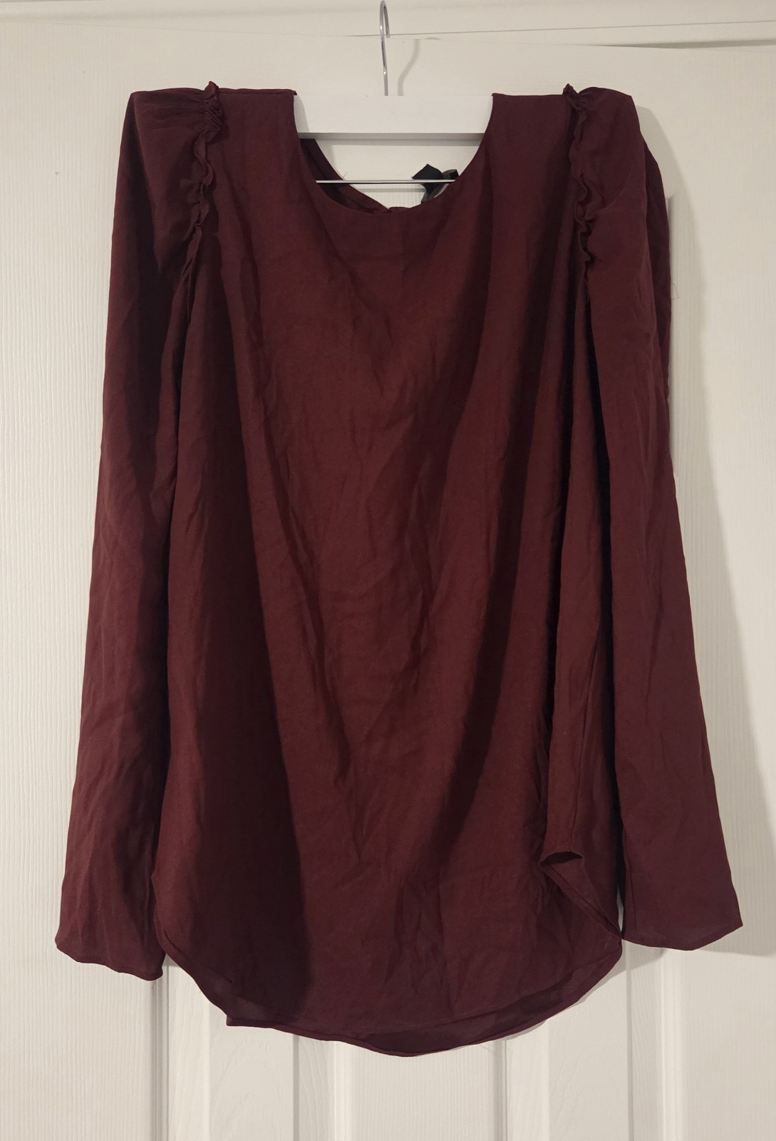 Ann Taylor Burgundy Ruffle Puff Long Sleeve Button Blouse XS 90s Business Casual