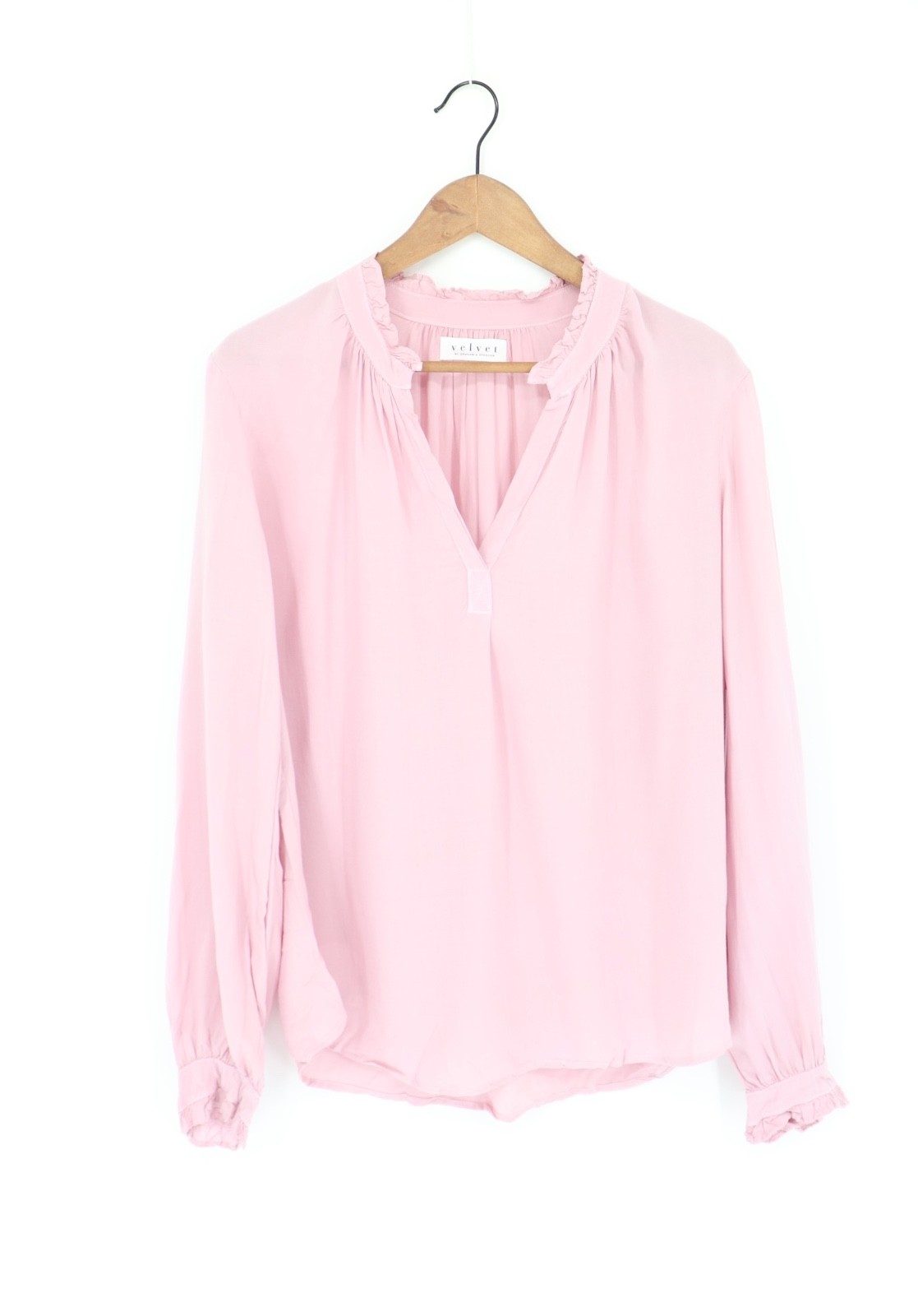 VELVET By Graham & Spencer Pila Ruffle V-Neck Long Sleeve Top SweetpeaS $148 A10