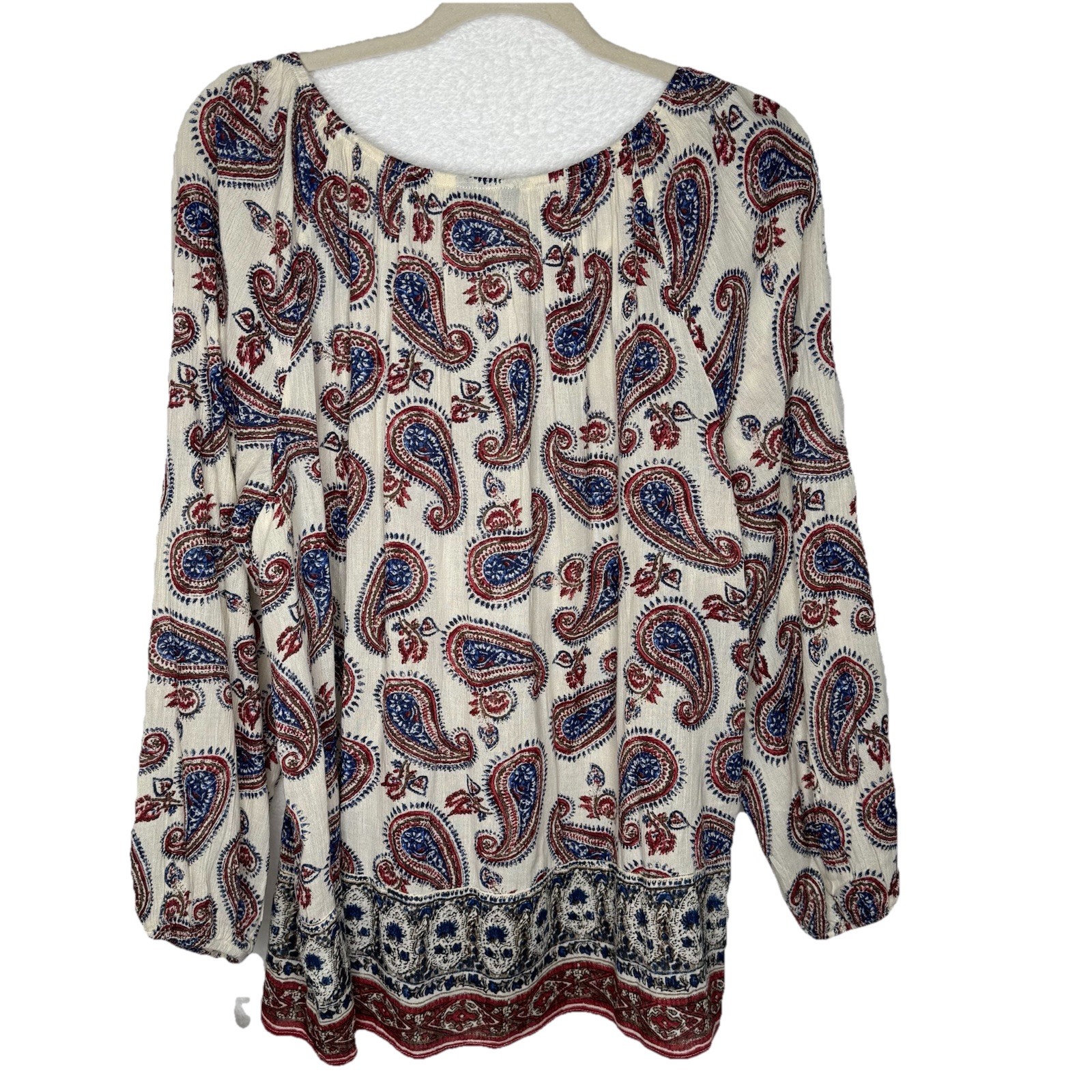 Chaps Blouse Cotton Viscose Balloon Sleeve Paisley Boho Large Casual NWT