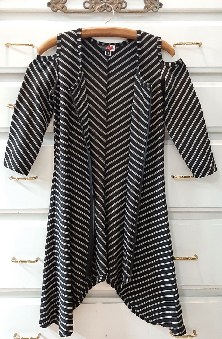 Inside Out Sz S Cold Shoulder Zip Up Front Striped Tunic Blouse Sharkbite Hem