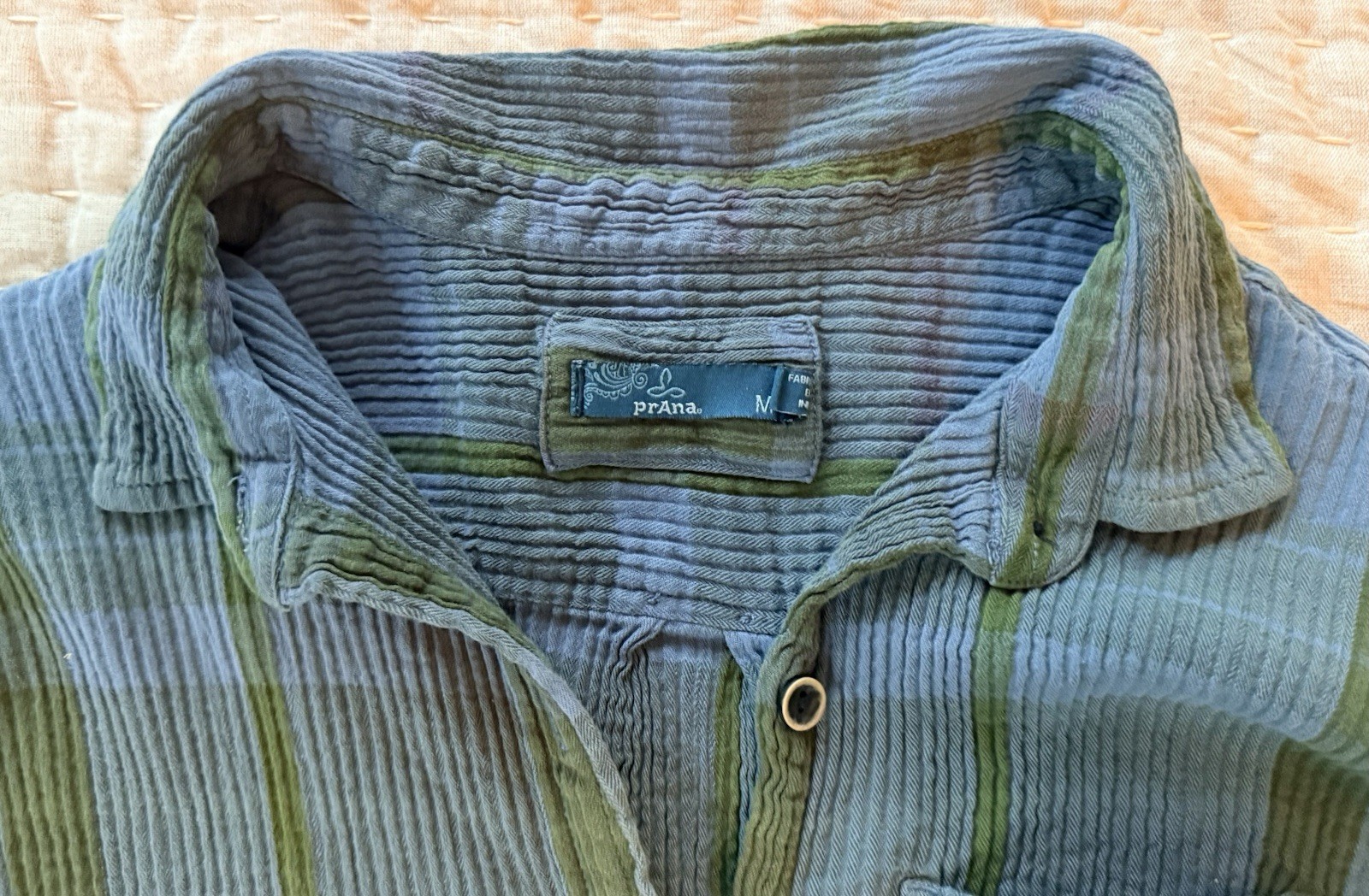 prAna Womens Blue Plaid Organic Cotton Crinkle Gauze Long Sleeve Shirt M