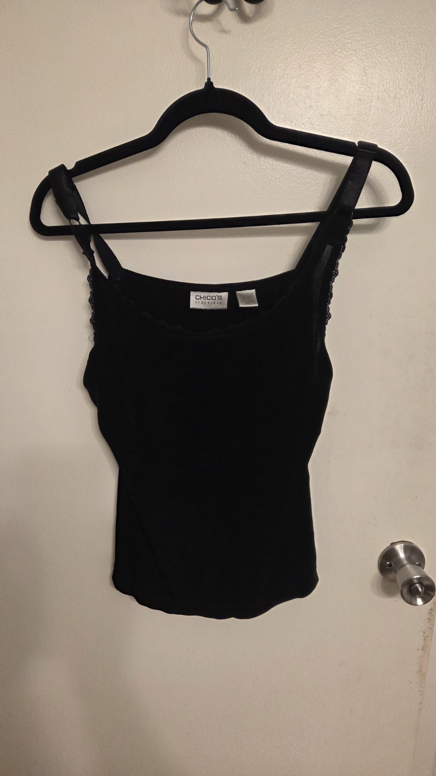 Chico’s Travelers Black Velvet Lace Trim Camisole Tank Top Stretch Women’s 1