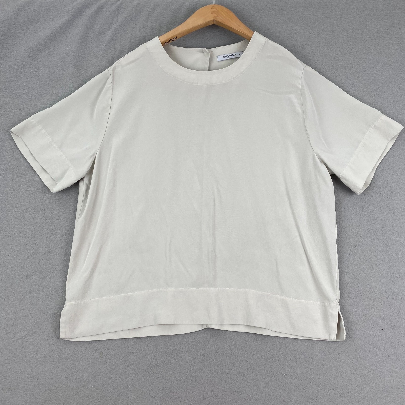 MM Lafleur Annika Top M Washable 100% Silk light gray Short Sleeve