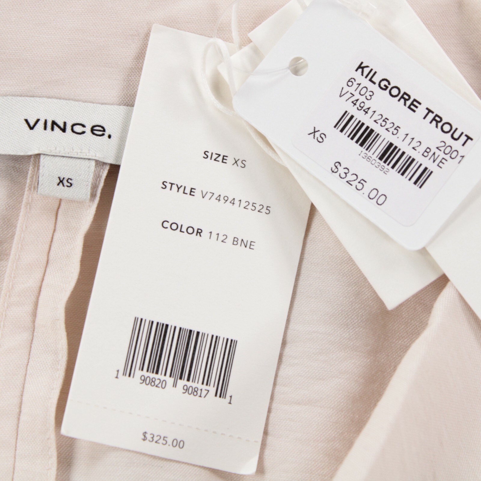 Vince NWT V Neck Collared Long Sleeve Top Front & Back Darts Size XS Solid Bone