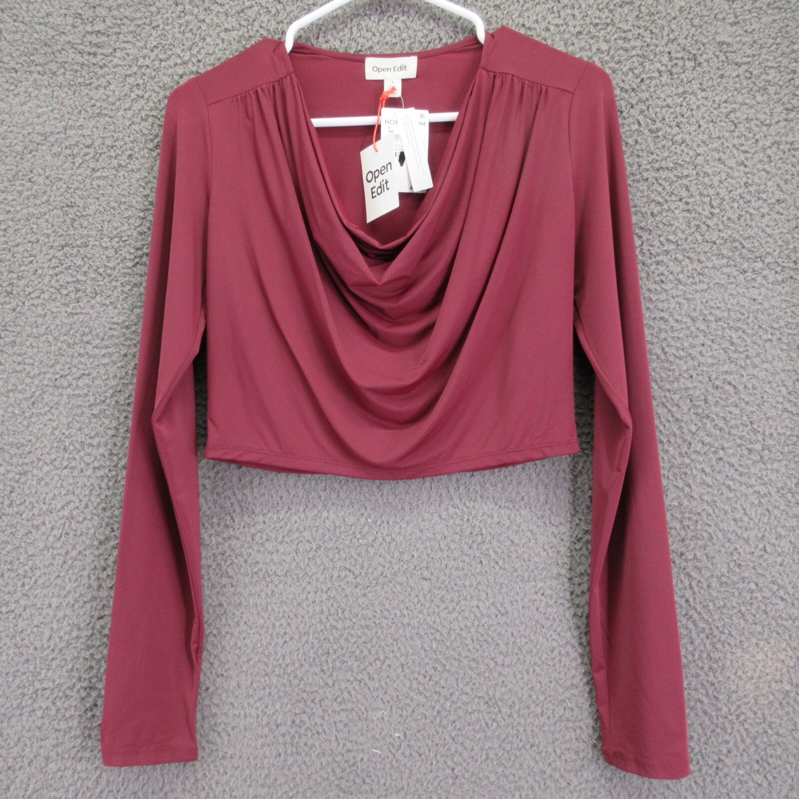Open Edit Women’s Long Sleeve Crop Top Small Burgundy Polyamide Elastane #4680