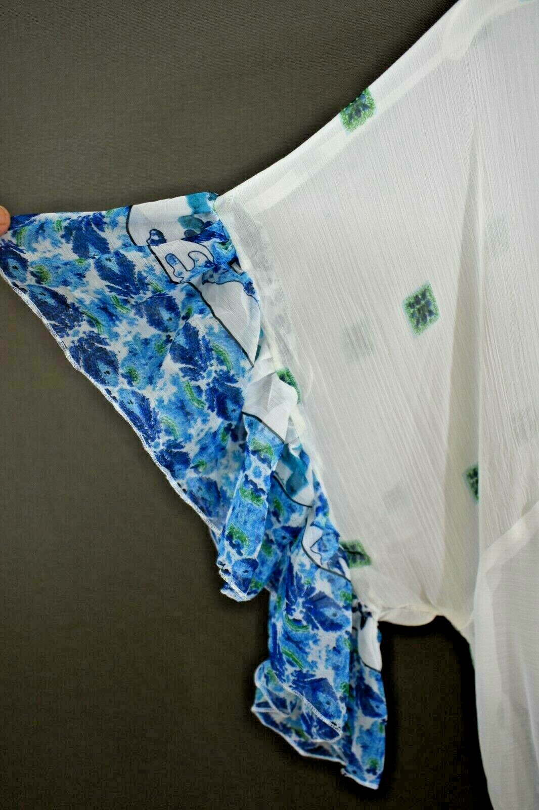 ANTICA SARTORIA 2020 AQUA & WHITE FISH & CORAL GATHERED AT HIP BEADED NWT TOP