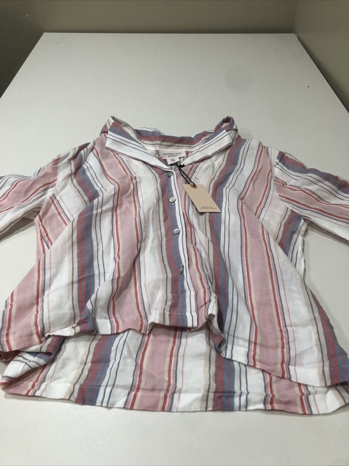 Sincerely Jules short sleeve button up Pink & Blue size M
