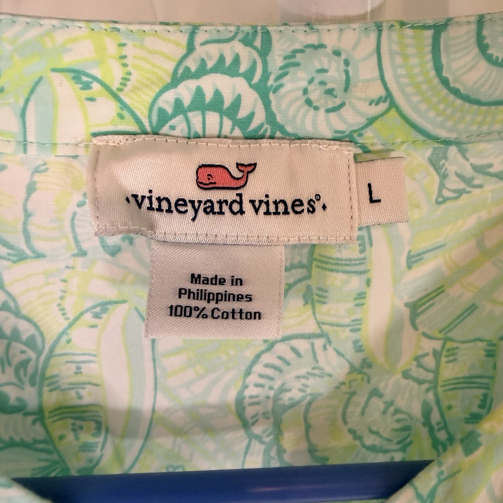 Vineyard Vines Women’s Green Shell 100% Cotton V-Neck 3/4 Sleeve Tunic L