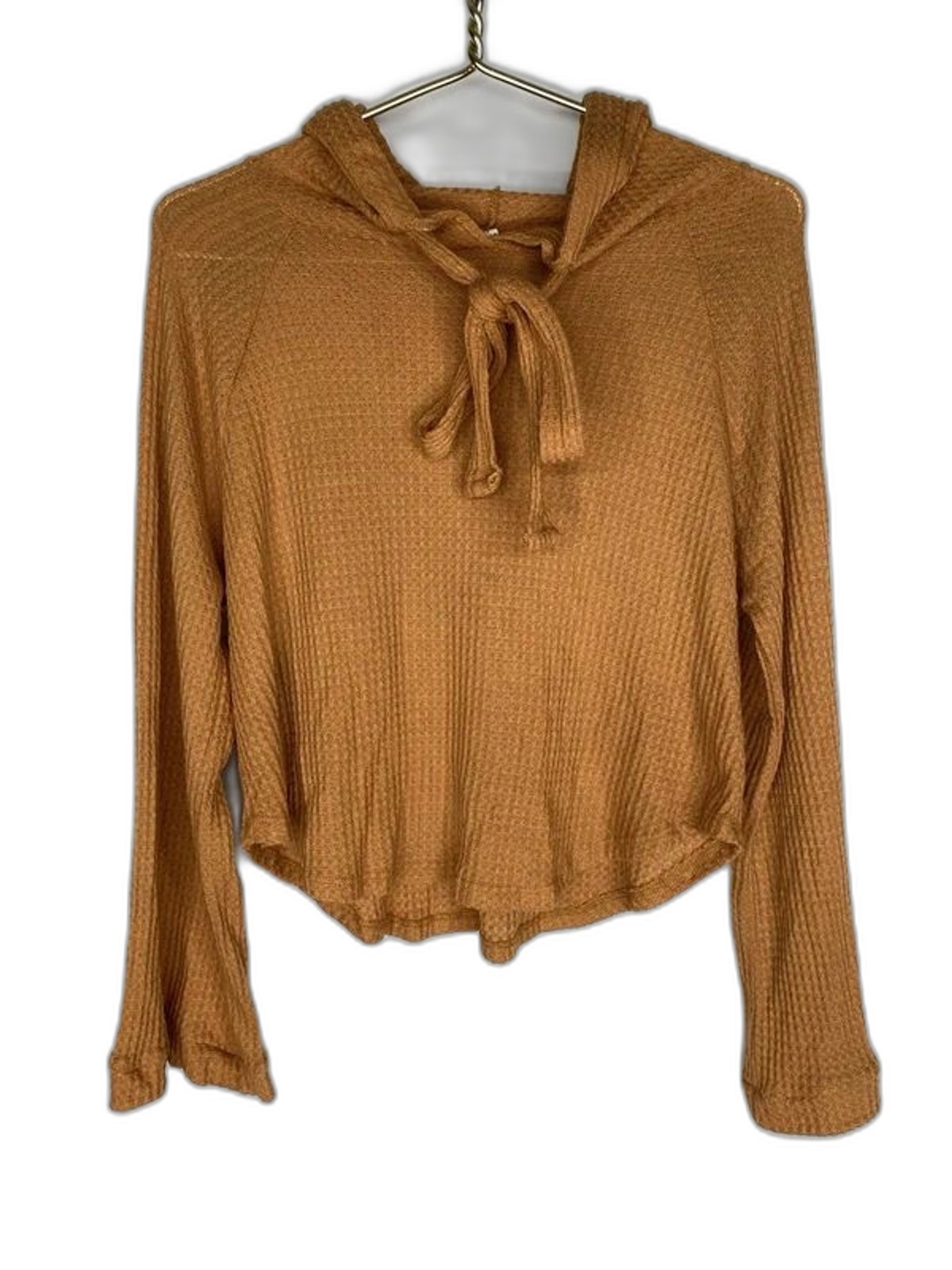 Lazy Sunday Orange Waffle Knit Hood Sweater Womens Small Autumn Halloween NEW