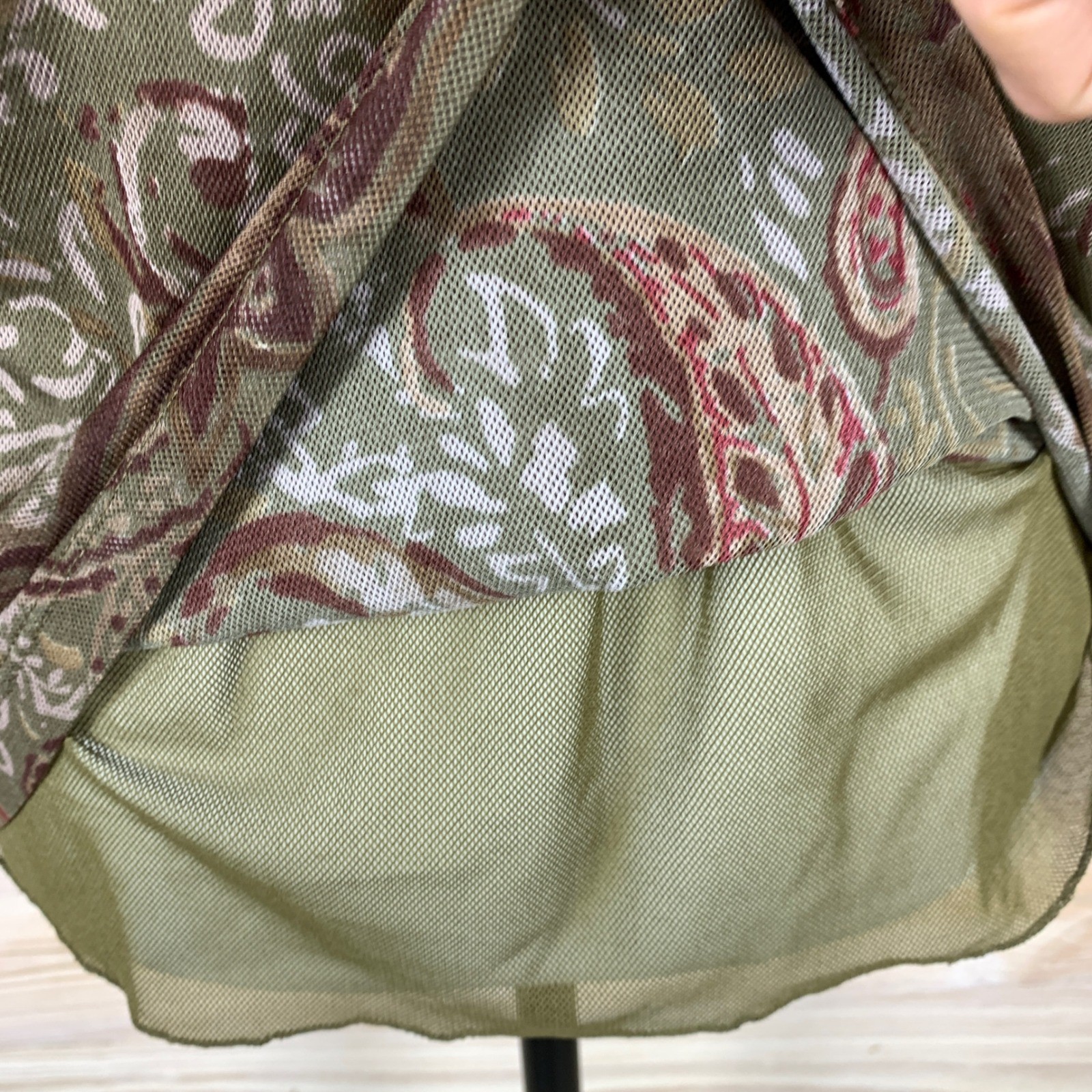 American Living Blouse Women Large Green Paisley Mesh Ruffle Top Dark Fairy Boho