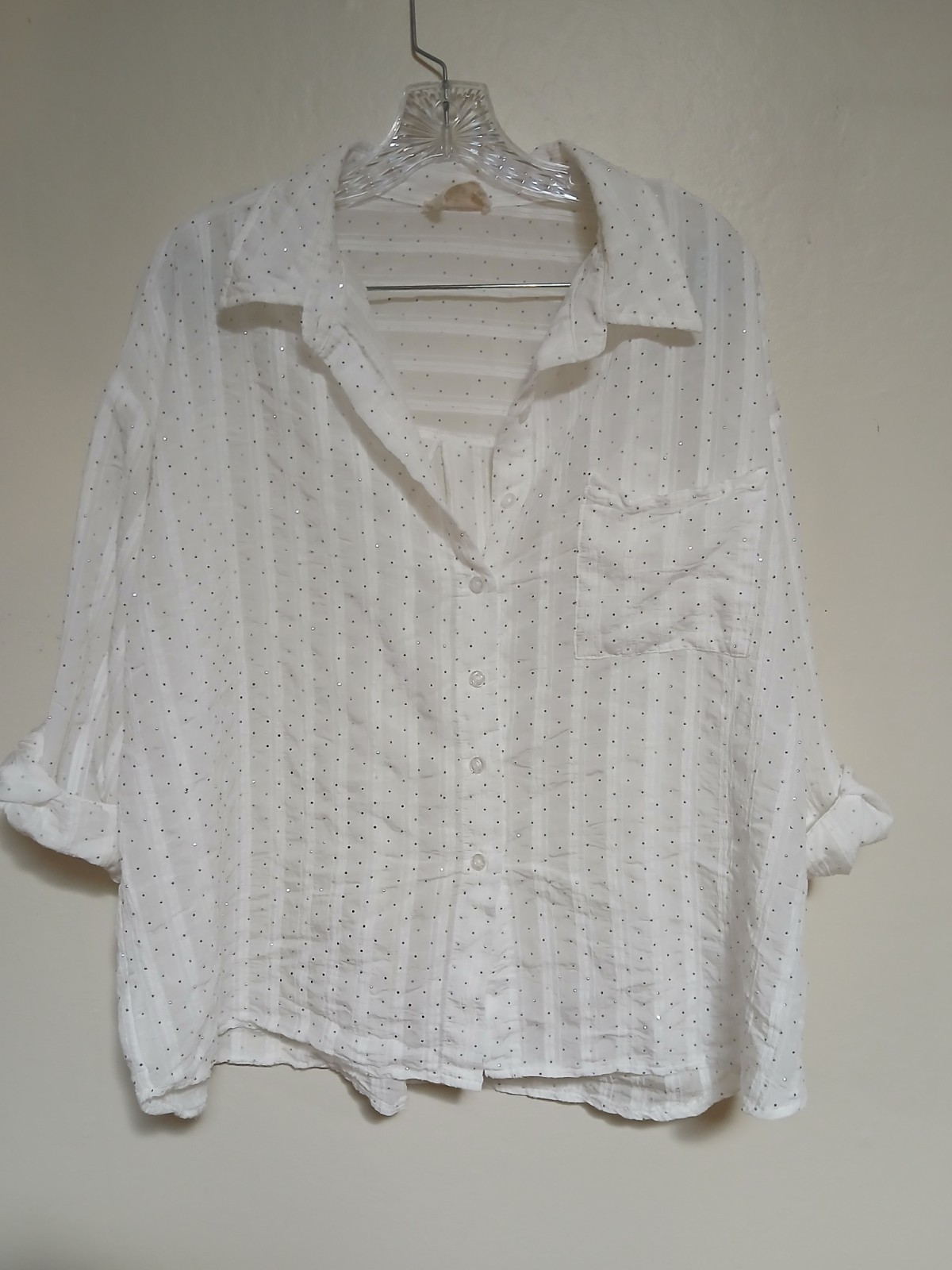 Ember Women’s White Crystal Woven Collared Button-Up Blouse Plus 2X SB7478X