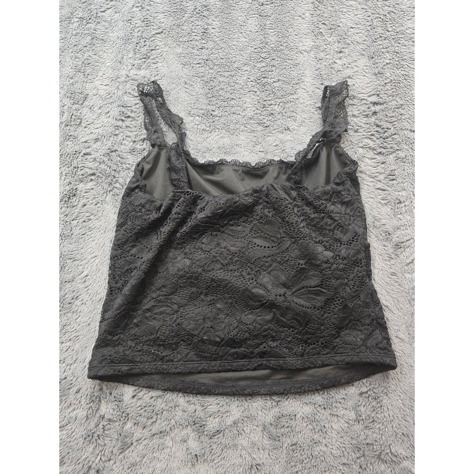 PinkmStyle Womens Black Floral Lace Camisole Cropped Tank Top XL