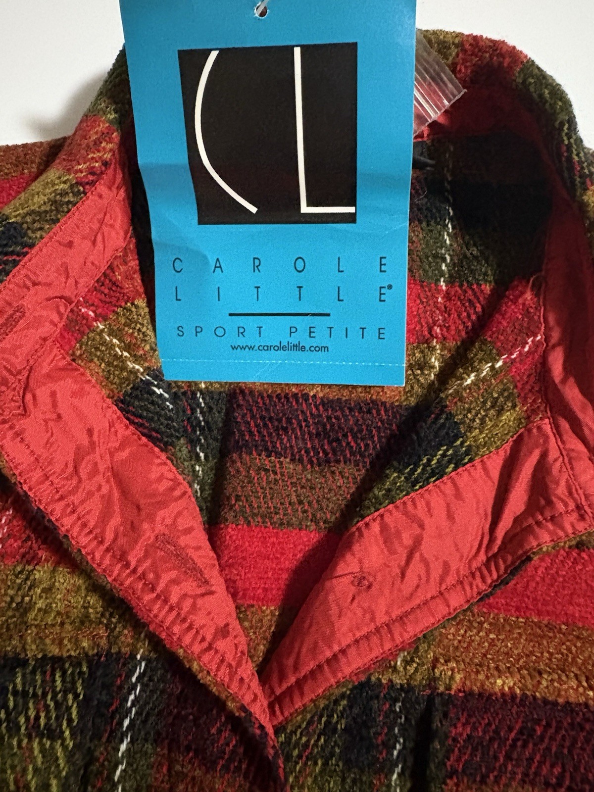 NWT Carole Little Shacket Petite 2 Red Plaid Long Sleeves Button Down Pockets